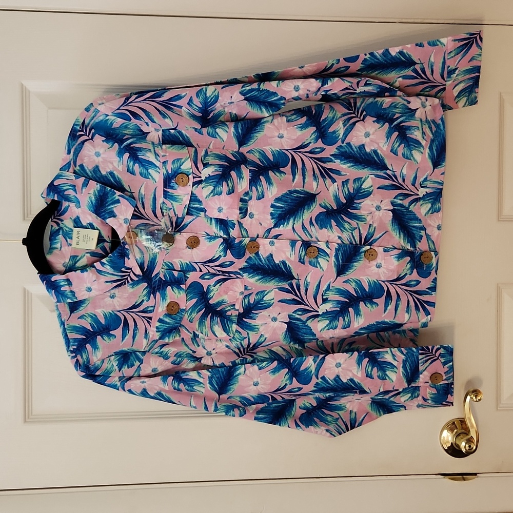 Jean Jacket Floral Linen Rayon Unlined NWT Size Medium